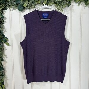 Vintage Pendleton Sweater Vest Men's Medium Purple 100% Cotton Knit V-Neck